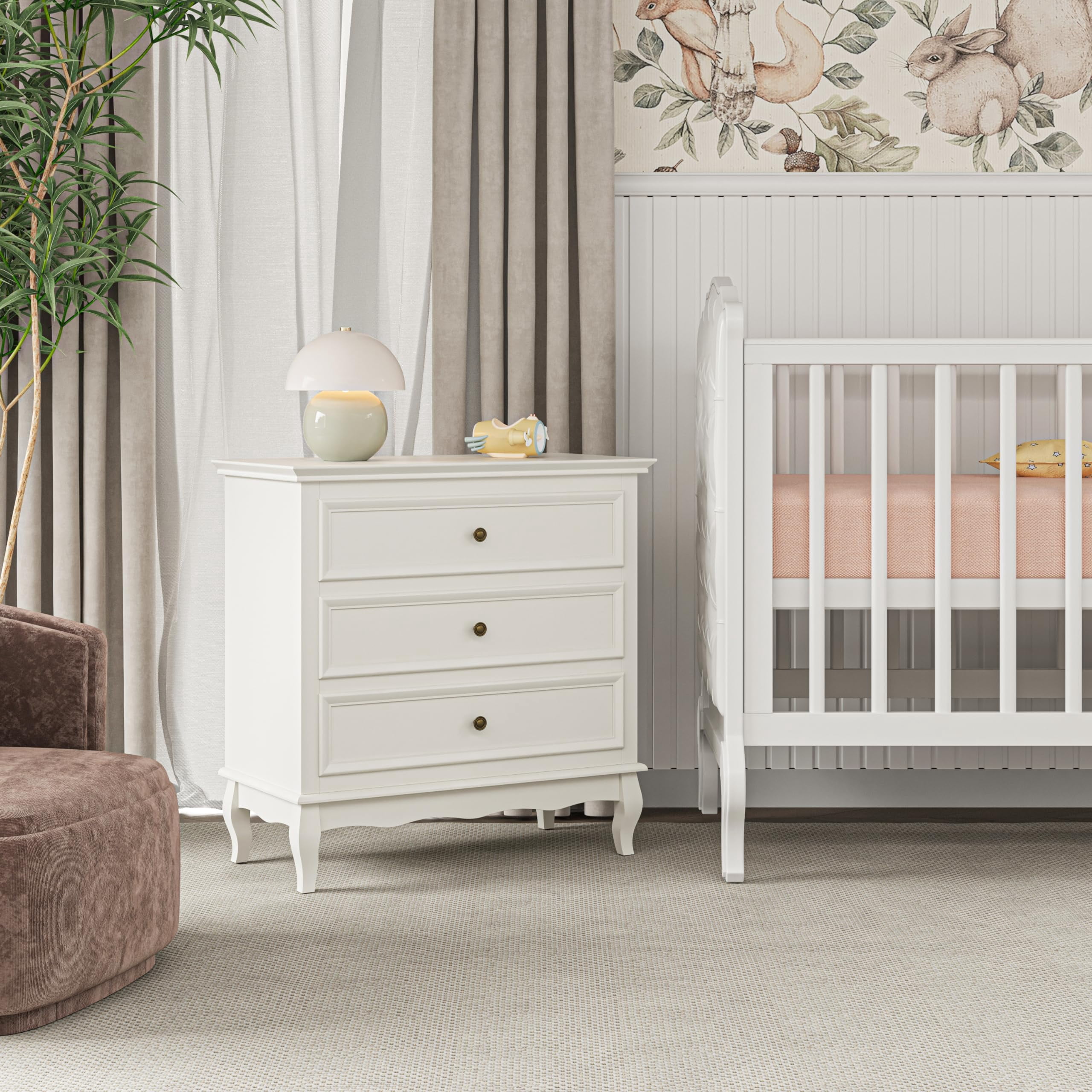 White 3 Drawer Dresser with Ball Bearing Slide, Sturdy Frame Modern Wood Dresser Wide Nightstand Cabinet for Bedroom, Living Room