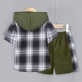 thumbnail image 4 of Godom Toddler Baby Boy Clothes Spring Summer 2 Piece Outfit Boys Clothes 2T 3T 4T 5T 6T 7T Short Sleeve Plaid Hooded Top and Shorts Sets,Army Green, 4 of 7