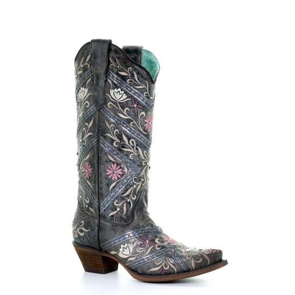 Corral Women's Floral Embroidery And Rhinestones Western Boot Snip Toe - E1482 5 M US