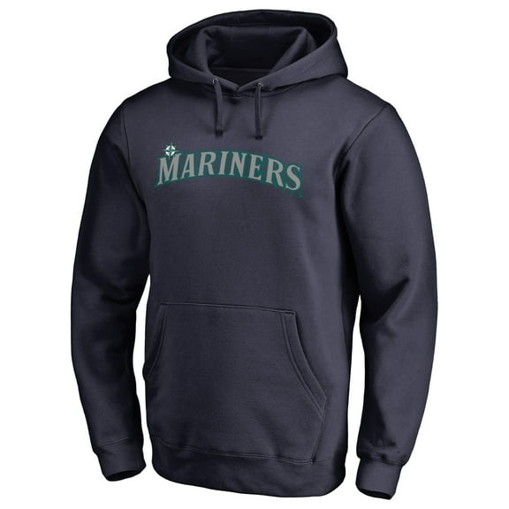 Men's Navy Seattle Mariners Official Wordmark Fitted Pullover Hoodie