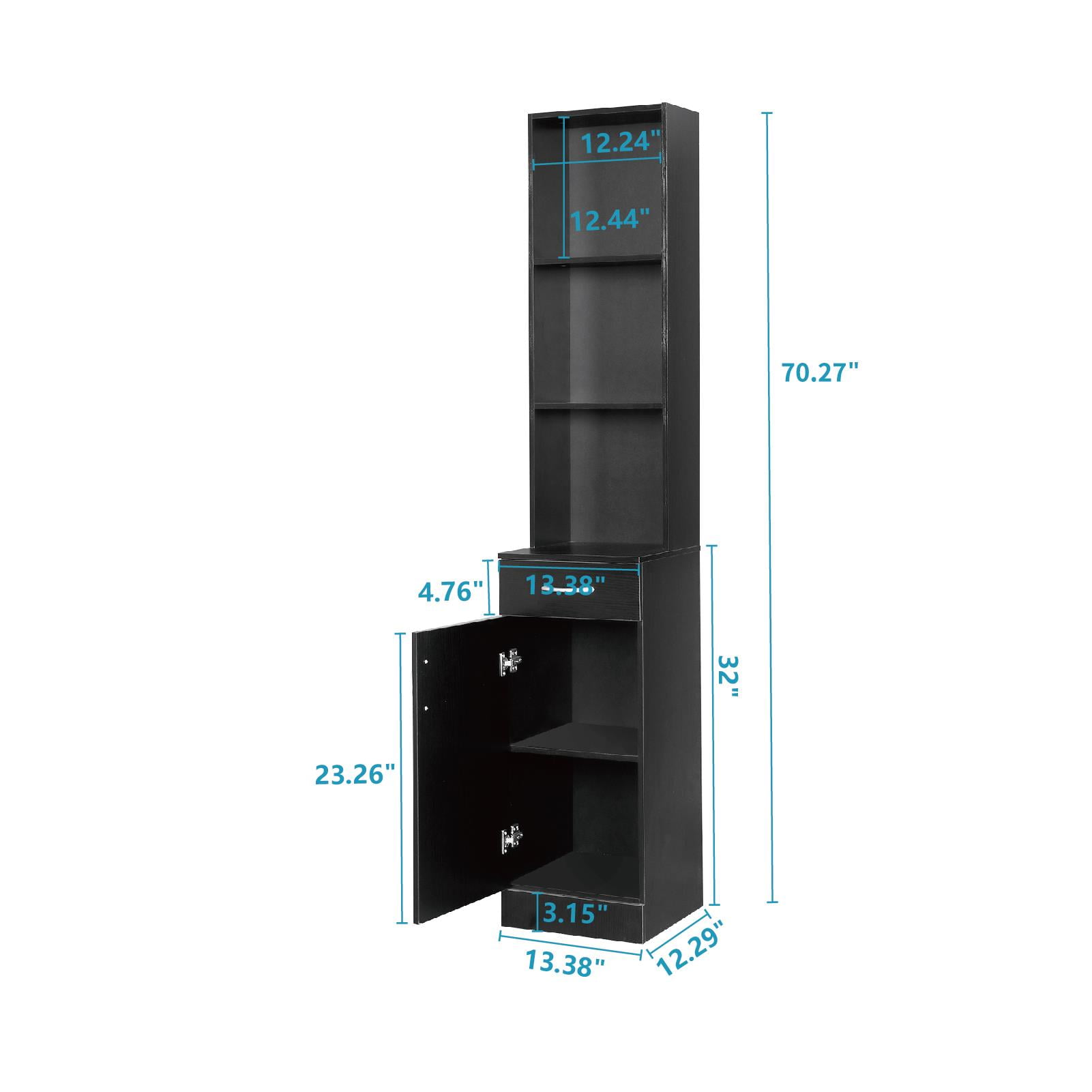 Zimtown Beauty Barber Station Makeup Hair Salon Cabinet, Freestanding Bathroom Tall Cabinet with 5 Shelves & Drawer, Black