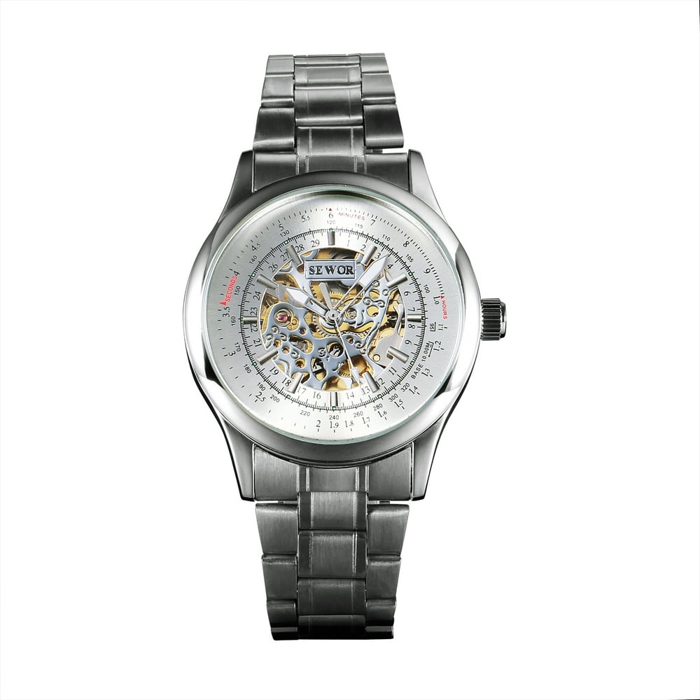 ESS - Mechanical Automatic Mens Wrist Watch Silver Stainless Steel See ...