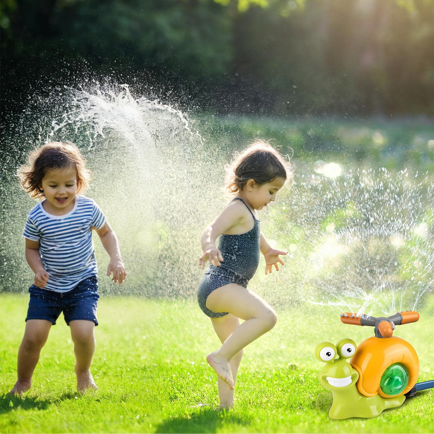 TeqHome 2 Pack Outdoor Toy Water Sprinkler Baseball Toy for Kids with 2 Sprinkler Nozzles 360° Rotating Spray Summer Outdoor Water Spray Snail Toys for Kids 4-8 Years Backyard Lawn