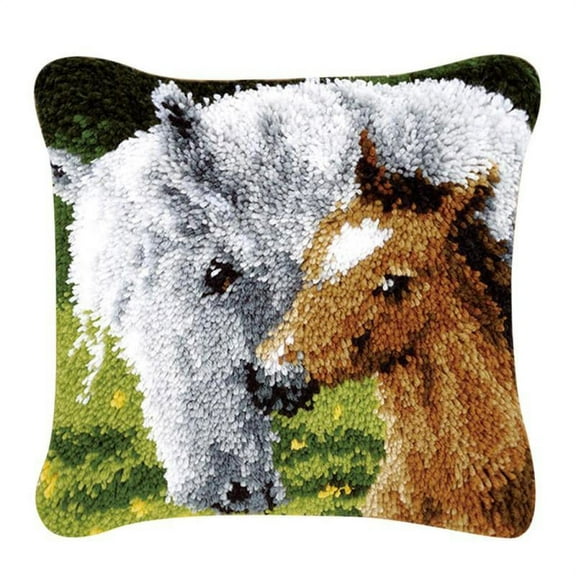 Popular DIY Latch Hook Rug Kits Animal Pillow Case Making for Kids Beginners - Horse