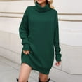 thumbnail image 2 of SSKDBFJG Women's Turtleneck Sweater-Oversized Sweater Loose Pullover Knit Dress(Green) L, 2 of 5