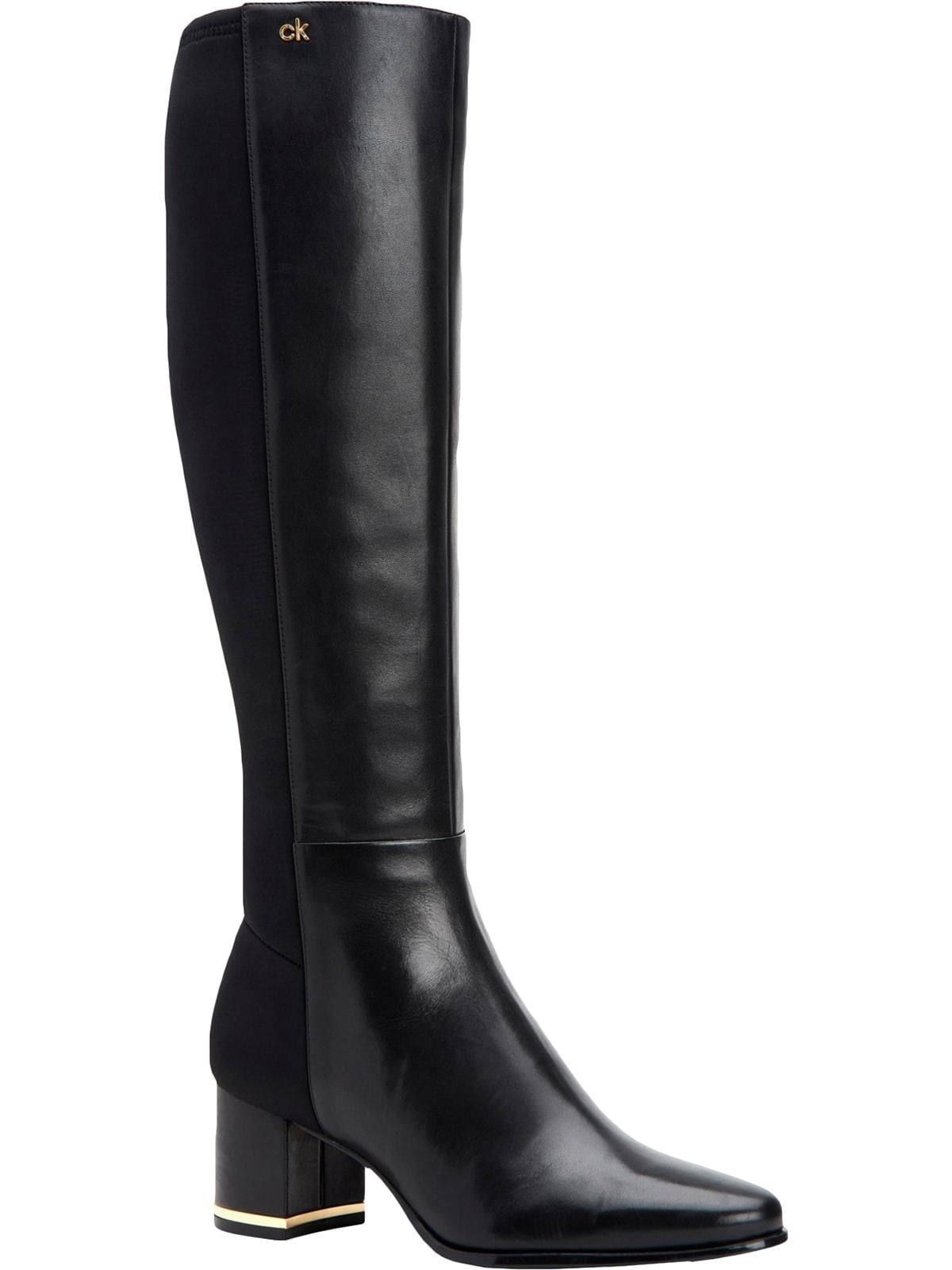 Calvin Klein Womens Freeda Leather Knee-High Boots Black 5 Medium (B,M ...