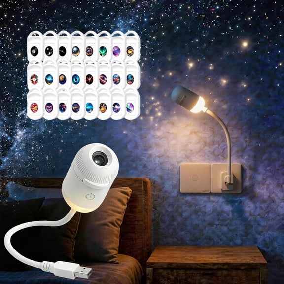 2-in-1 Galaxy Projector Night Light, 2026 New USB Starry Sky Night Light Projector with Adjustable Brightness, Mini LED Projection Lamp for Bedroom,24 Slides