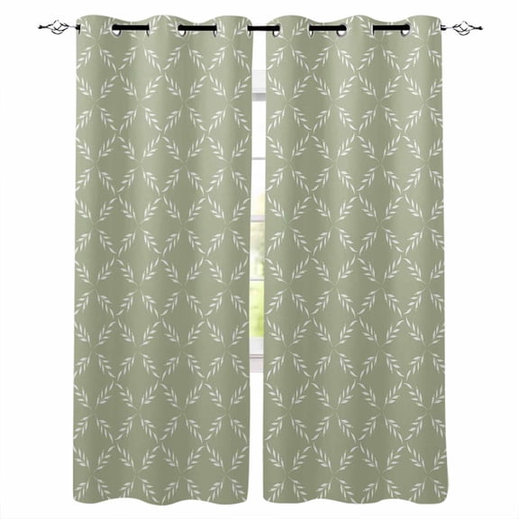 Sage Green Blackout Curtains 54 Inches Long, Geometric Flower Leaf Diamond Plaid Retro Thermal Insulated Black Out Curtains, Darkening Window Curtain Drapes for Bedroom Living Room 45"x54" 2 Panels