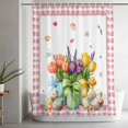 thumbnail image 5 of Spring Easter Small Stall Shower Curtain, Waterproof Shower Curtains for Bathroom, Colorful Tulip Floral Eggs Pink Plaid Washable Fabric Bath Curtain for Bathtub Decoration with Hooks 36x78 Inches, 5 of 9