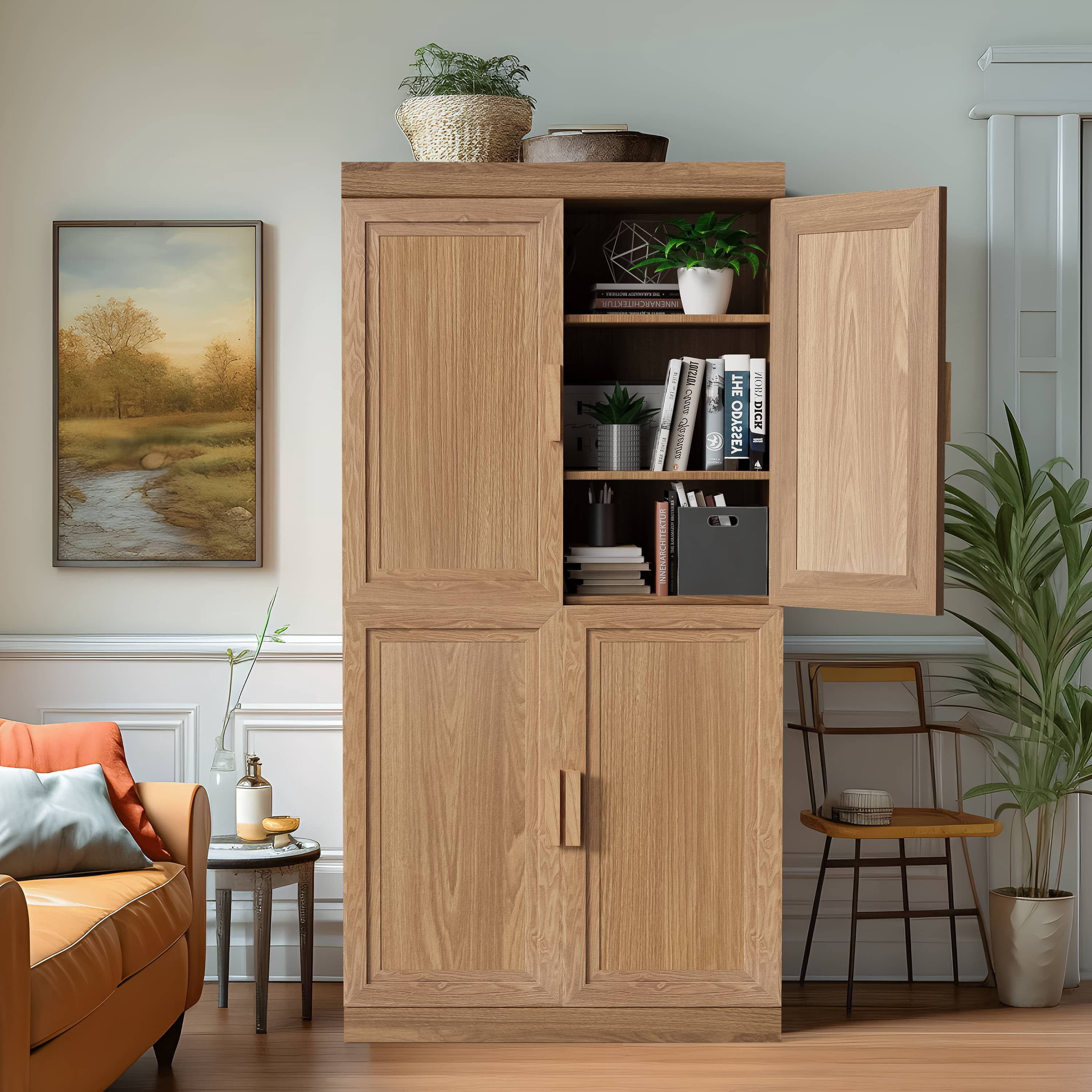 MAYEERTY 31"x31"x16" Storage Cabinet Wood Accent Cabinet for Living Room,Natural Wood