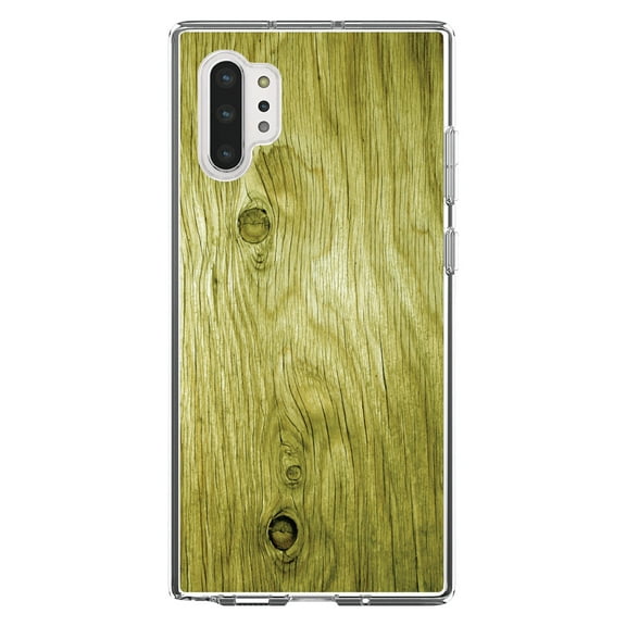 DistinctInk Clear Shockproof Hybrid Case for Galaxy Note 10 PLUS (6.8" Screen) - TPU Bumper, Acrylic Back, Tempered Glass Screen Protector - Yellow Weathered Wood Grain Print - Printed Wood Image