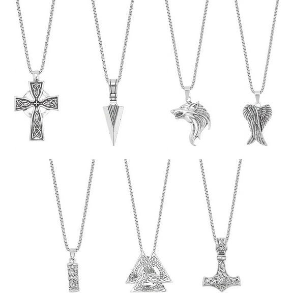 Necklace Mjolnir Hammer Necklace for Men Amulet Pendant Necklace with Spearpoint Arrowhead Thor's Hammer Stainless Steel Vintage Necklace for Men