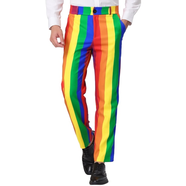 Pantalones INSPIRE CHIC para hombres, pantalones a rayas, ajuste ceñido, bloque de color, con botones y cremallera, pantalones de vestir 28 multicolor