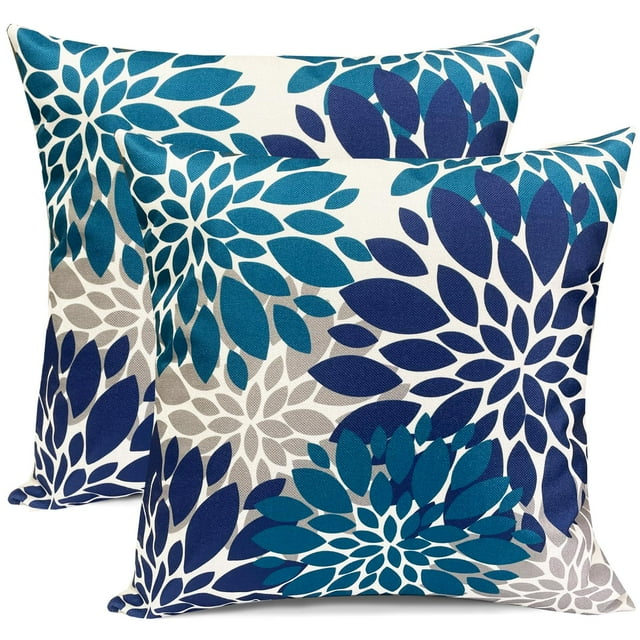 Juego de 2 fundas de almohada decorativas, color azul, 18.0 x 18.0 in, fundas de almohada para sofá, sala de estar, exterior