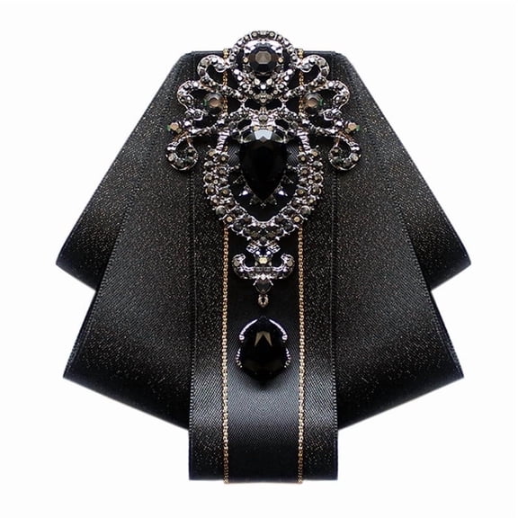 MENDENG Black Bow Ties for Men Wedding Suit Banquet Fashion Solid Pre-Tied Crystal Brooch Men's Neckties