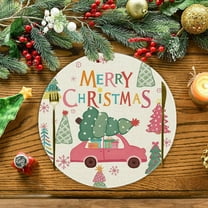 Uutvery Christmas Snowman Round Polyester Placemats with Heat Insulated for Christmas Party Home Dining Decor, Holiday Table Decoration with One-Sided Print
