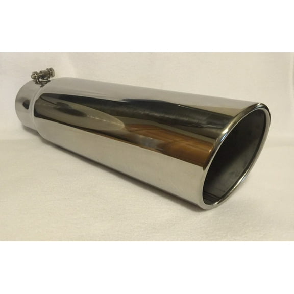 4" Inlet x 5" Outlet x 18" Long Rolled Edge Polished Stainless Diesel Exhaust Tail Pipe Tip (Bolt On)