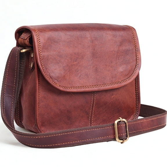 9" Small Leather Crossbody Bags for Women – Genuine Brown Leather Purse, Cute Shoulder Handbag, Vintage Cross Body Mini Bag (Brown)
