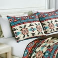 thumbnail image 3 of Chezmoi Collection Sanse 3-Piece Southwestern Geometric Motif Quilt Set, Multicolor Red Brown Blue Cream Printed Microfiber Lightweight Quilted Bedspread Set, Queen (100" x 95"), 3 of 9