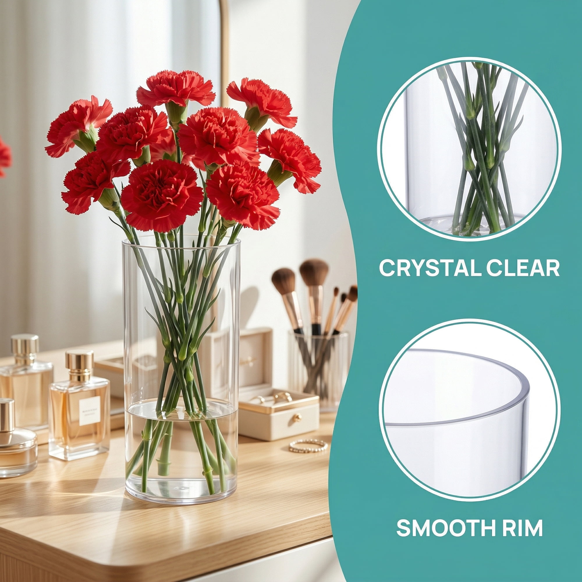 Unique Bargains Acrylic Cylinder Vase Flower Holder Clear 3.9"L x 3.9"L x 7.9"H