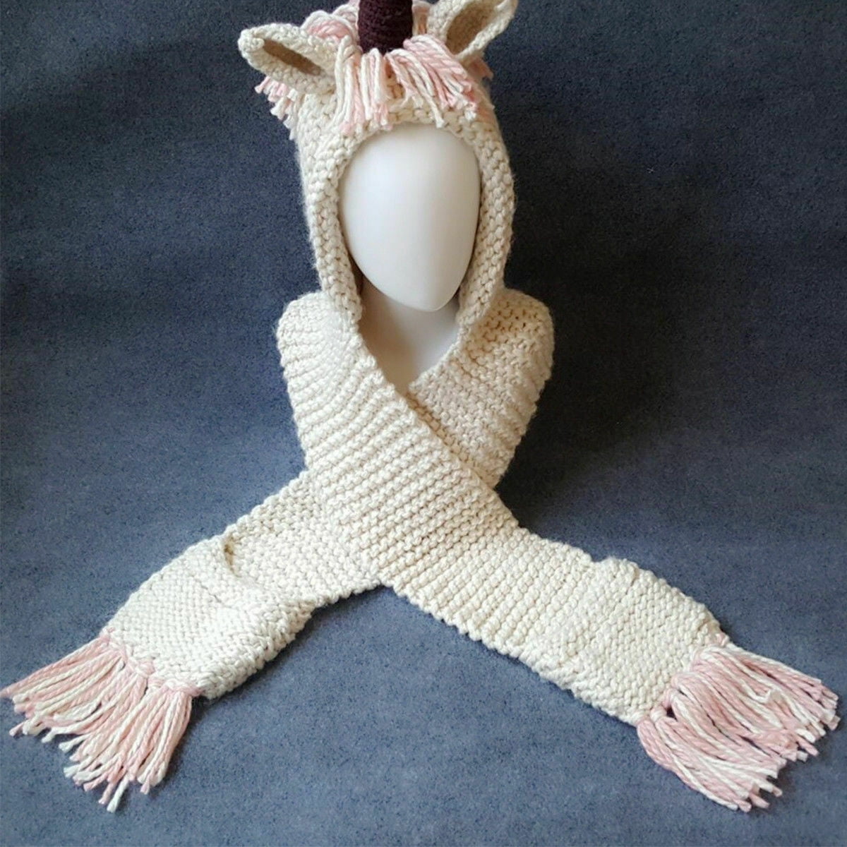Unicorn Hooded Scarf Animal Hoodie Cowl Crochet Knitted Beanie Hats Winter Warm