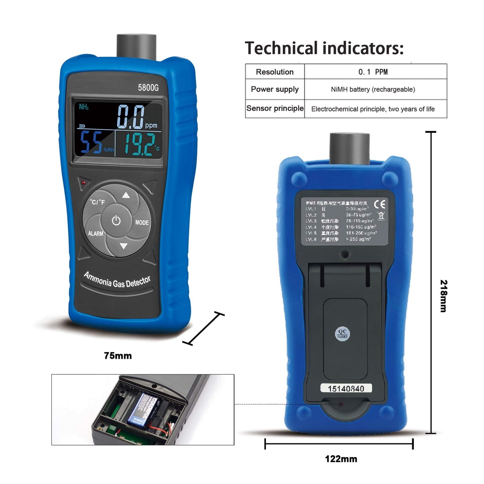 Hp-5800G Ammonia Gas Detector Tester Monitor,Particle Detector Professional Meter For Industry,Home,Factory,Air Purifier Quality