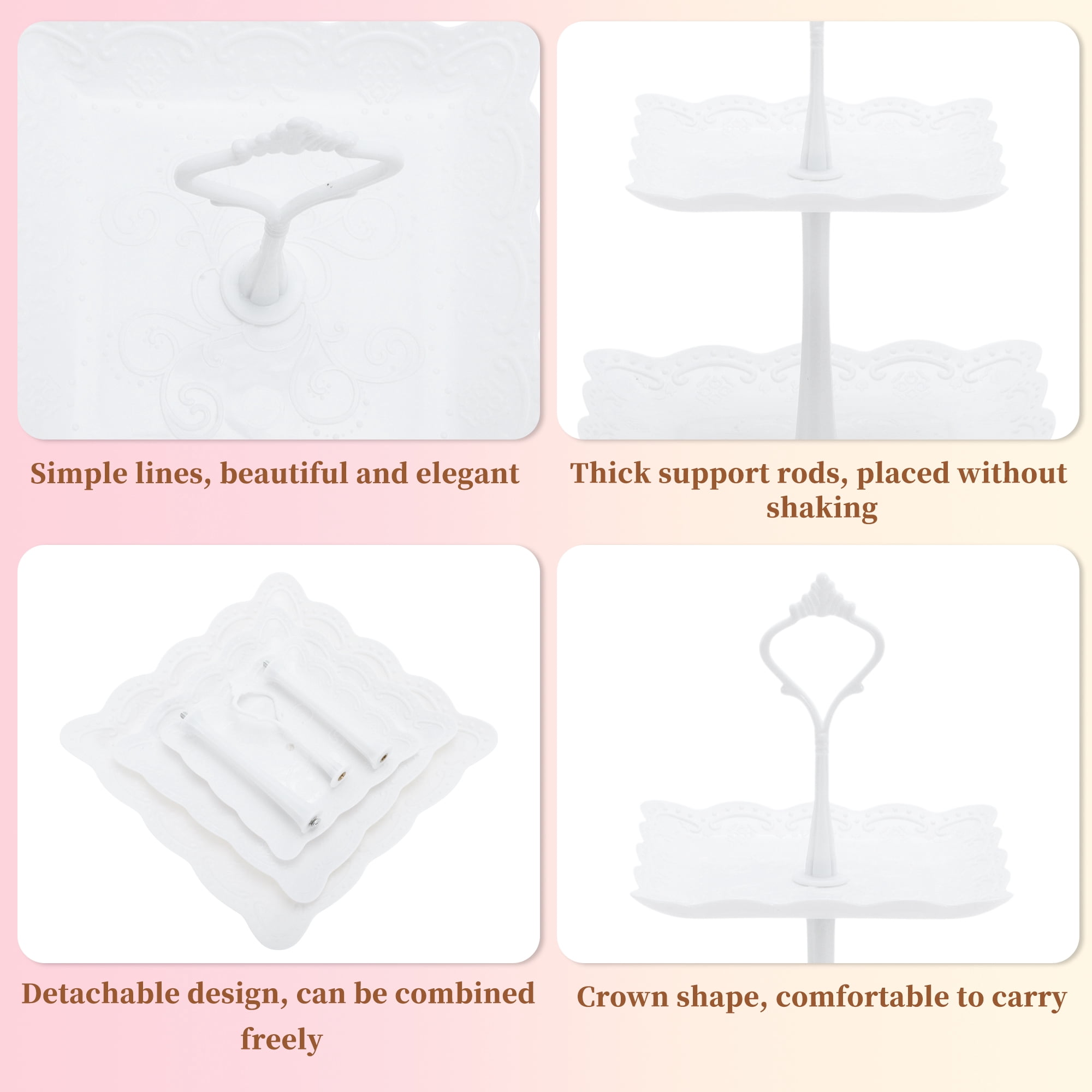Unique Bargains 3 Tier Cupcake Stand Holder Square Tower with Tiered Serving Tray