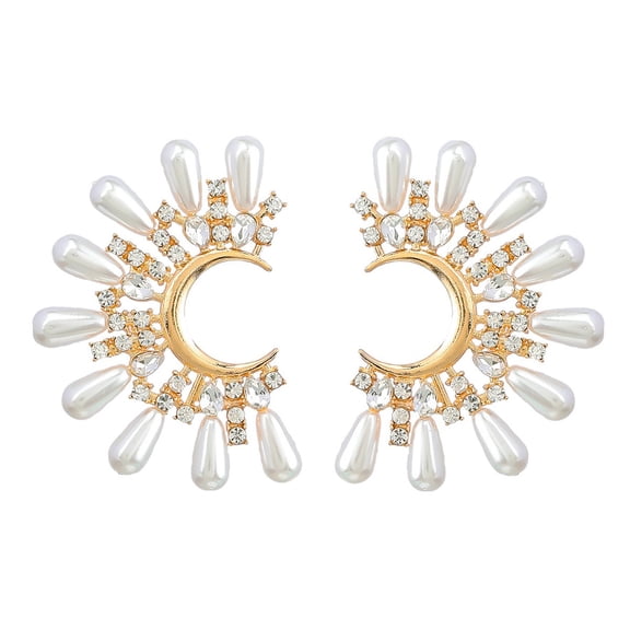 QDDollarsFun Floral Cluster Earrings, Pearl Flower Cluster Earrings for Women, Bohemian Flower Burst Earrings, Sparkling Blooming Flower Stud Earrings, Pearl Floral Cluster Statement Earrings