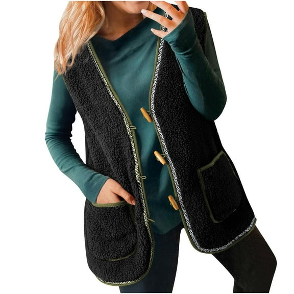 UYISJ Women's Casual Winter Fleece Vest Warm Open Front Sherpa Cozy Sleeveless Cardigan Outerwear Jackets Coats with Pockets S
