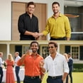 thumbnail image 4 of Mens Casual Shirts Long Sleeve Button Down Shirts Wrinkle Free Orange Textured Shirt with Pocket L, 4 of 8