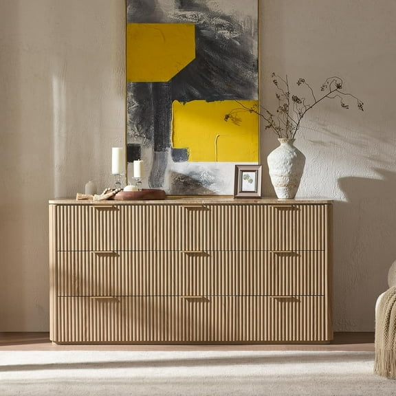 Hvoonc 9-Drawer Modern Wood Dressers for Bedroomand Living Room, Natural Oak