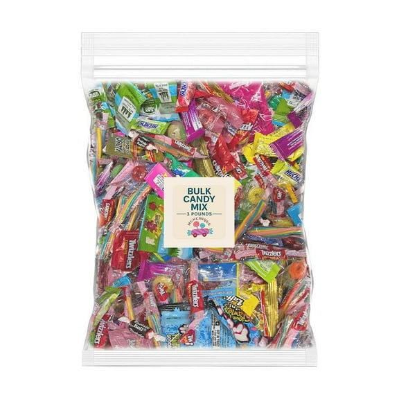 Bulk Candy Variety Pack, 3 lb Individually Wrapped Hard & Chewy Assorted Sweets, Non-Chocolate Mix – Resealable Bag – Piñata, Party Favor, Office Candy Bowl Refill