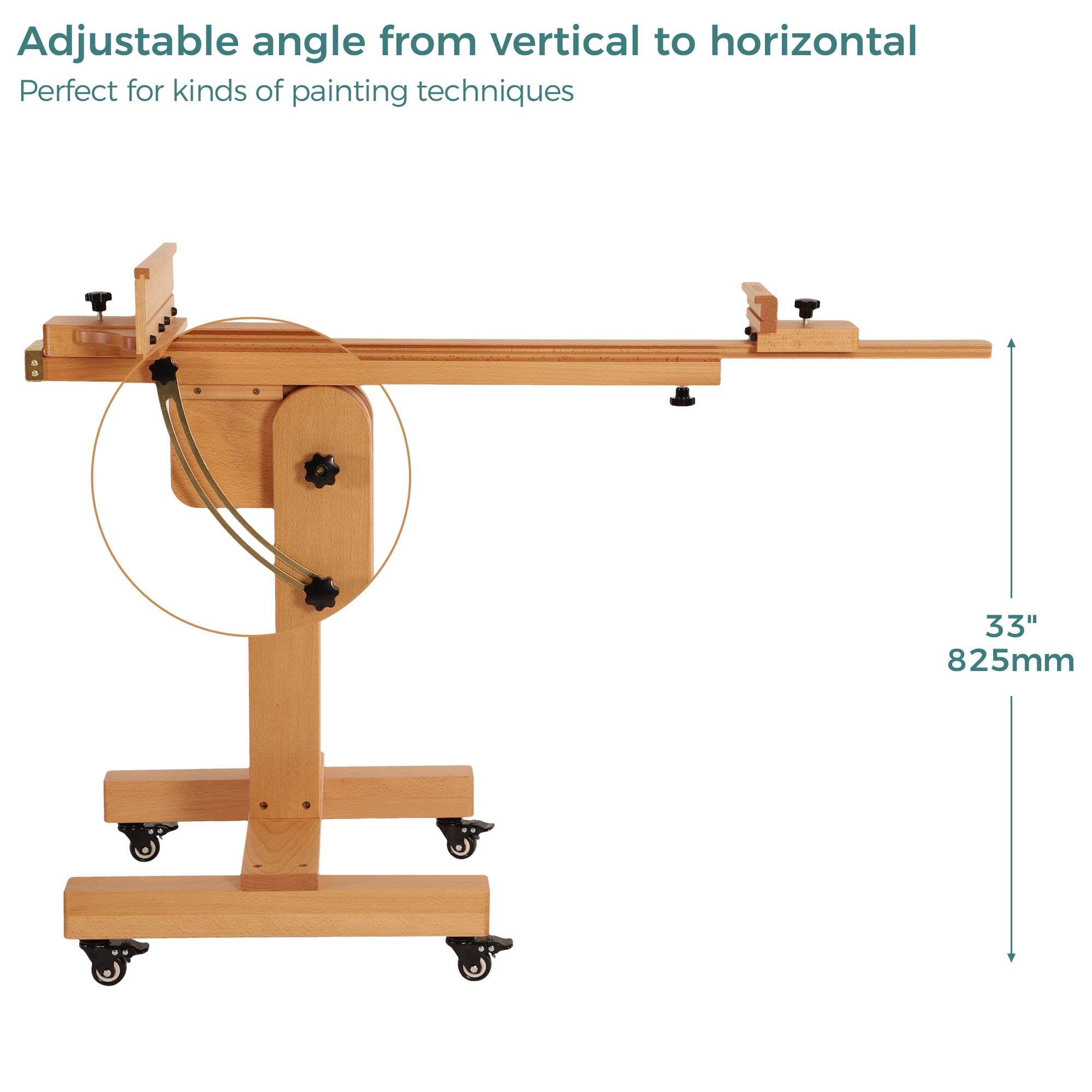 VISWIN Extra-Large Studio Easel, Hold Canvas to 71", Tilts Flat - Natural