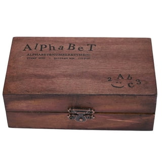 70PCS Vintage Wood Alphabet Letter Rubber Stamps Small Wooden Box