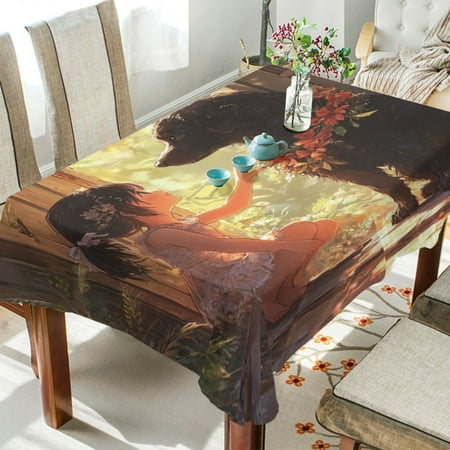 

WOBOGO Black Dog with Lass Square Tablecloth 54×72in Polyester Fabric Tablecloth Washable Dust Resistant Wrinkle Resistant