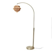 Antique Brass Arch Floor Lamp with Tiered Rattan Shade by Drew Barrymore Flower Home