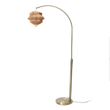 Antique Brass Arch Floor Lamp with Tiered Rattan Shade by Drew Barrymore Flower Home