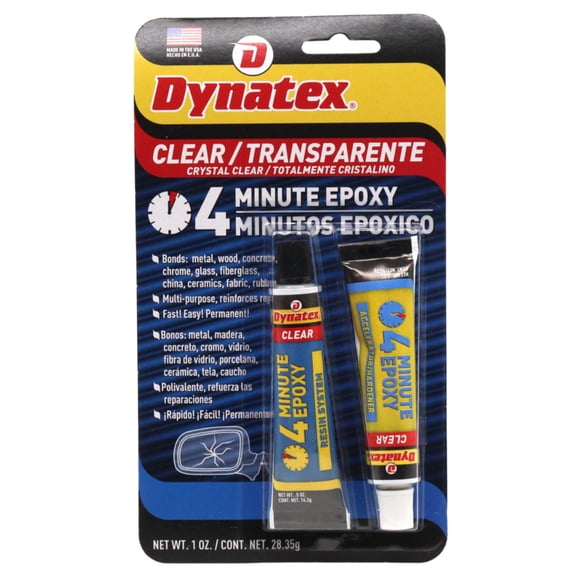 Dynatex 4 Minute Clear Epoxy Adhesive 2 oz - 60 Min Working Time, Bonds & Repairs Metal Wood Concrete Glass, Clear Machinable (Single)