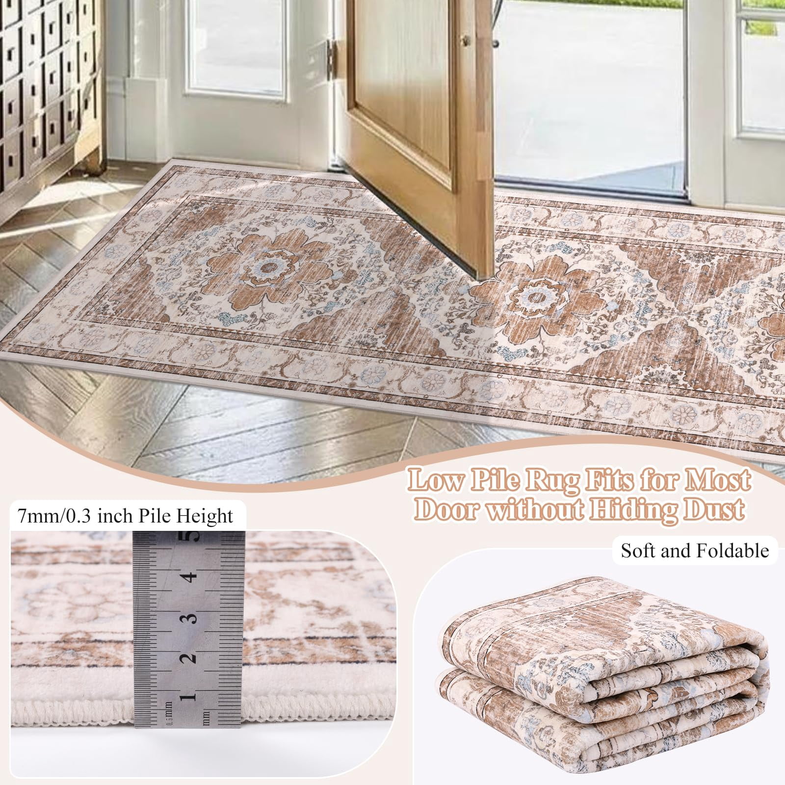 Findosom 2'x10' Runner Rugs for Hallway Machine Washable Runners Rug,Vintage Runner Rug Non Slip Kitchen Runner Rug Medallion Carpet Runner for Bedroom Laundry Entrance,Orange