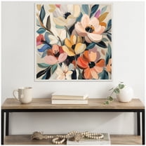 Kate and Laurel Sylvie Garden Bloom Abstract Bouquet II Framed Canvas Wall Art by The Creative Bunch Studio 30 x 30 Beaded White, Bohemian Boho, Flowers, Nature Art for Wall Decor, Living Room