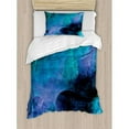 thumbnail image 3 of Fractal Duvet Cover Set Queen Size, Surreal Hazy Color Tone Effects Featured Blurred Dark Fantasy Cyberspace Plasma Theme, Decorative 3 Piece Bedding Set with 2 Pillow Shams, Blue, by Ambesonne, 3 of 3