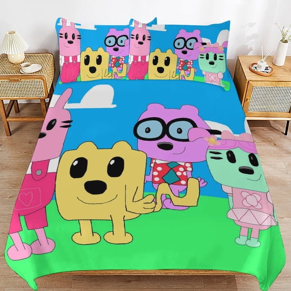 Wow Wow Wubbzy Kids 3 Piece Bedding Set, Super Soft Printed Comforter Cover Sets with 1 Duvet Cover and 2 Pillowcase, Bedroom Decor Gifts for Boys Girls Teens Adult 86"x70"