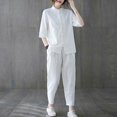 thumbnail image 1 of Summer Comfortable Women's Cotton-Linen Two Pieces Suit Sets Classic, 1 of 4