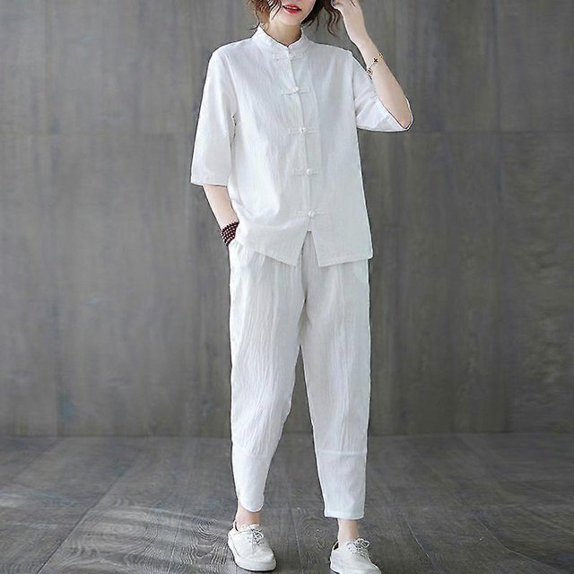 Summer Comfortable Women's Cotton-Linen Two Pieces Suit Sets Classic
