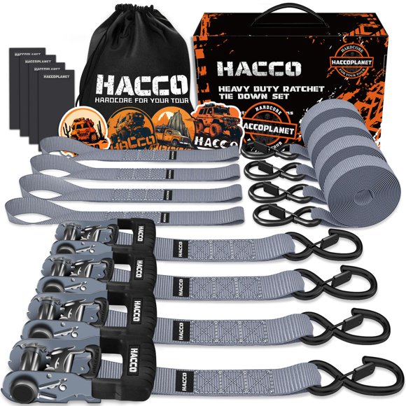 Haccoplanet Correas De Trinquete De 5280 Lb De Resistencia A La Rotura De 1,6 Pulgadas, Juego De Correas De Amarre De Trinquete Resistentes Con Mango Acolchado, Gancho En S, Bucle Suave Para Correas D