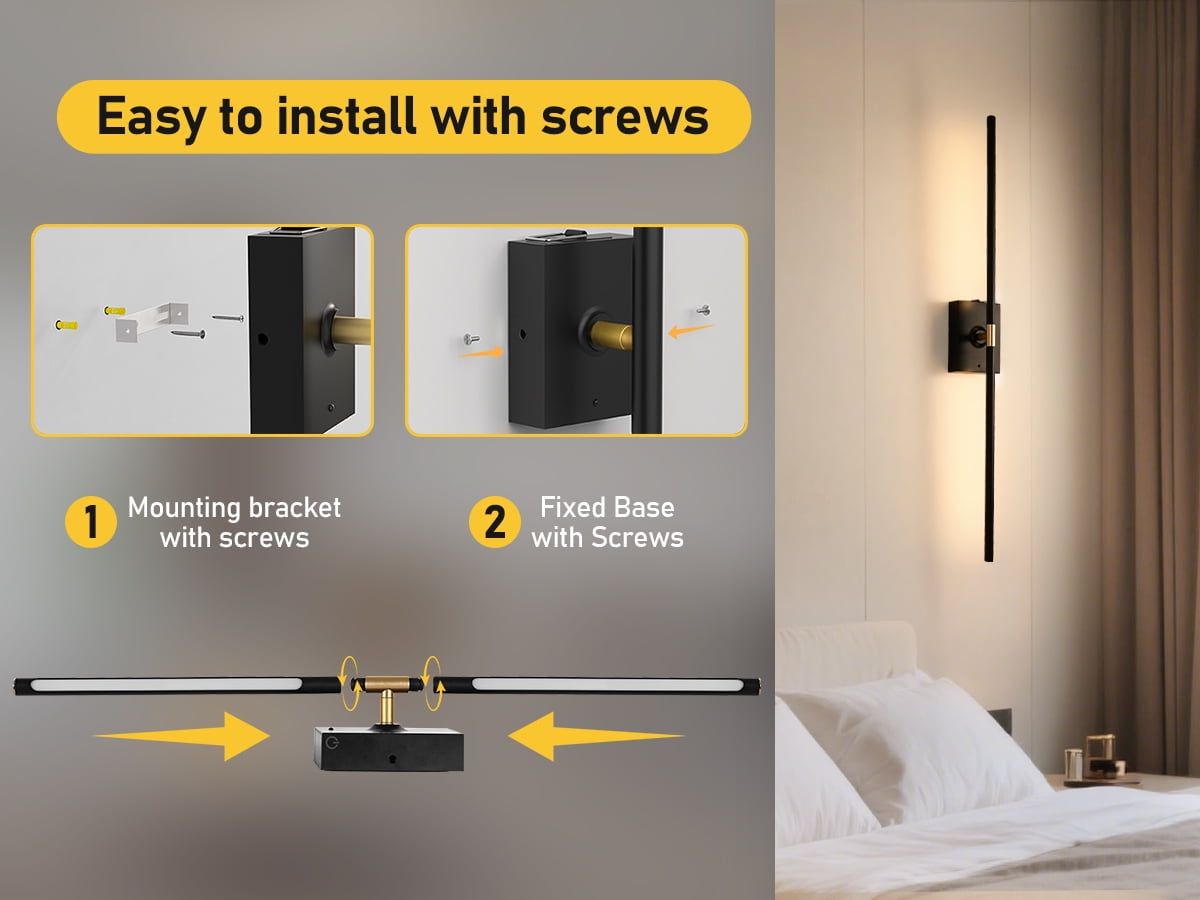 Battery Operated Black & Gold Wall Sconces Set of 2, Wireless Rechargeable Wall Lights with Remote Control, 3000K-6000K Stepless Dimming 360° Rotate Wall Decor Lamp for Living Room Hallway Bedroo
