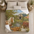 thumbnail image 5 of Autumn Farm Harvest Animals Country Lifestyle, Rustic Farmhouse Horse Scene, Warm Flannel Blanket for Ranch House and Living Room, Horse Lovers Thanksgiving Gift, Rustic Home Decor, 5 of 9