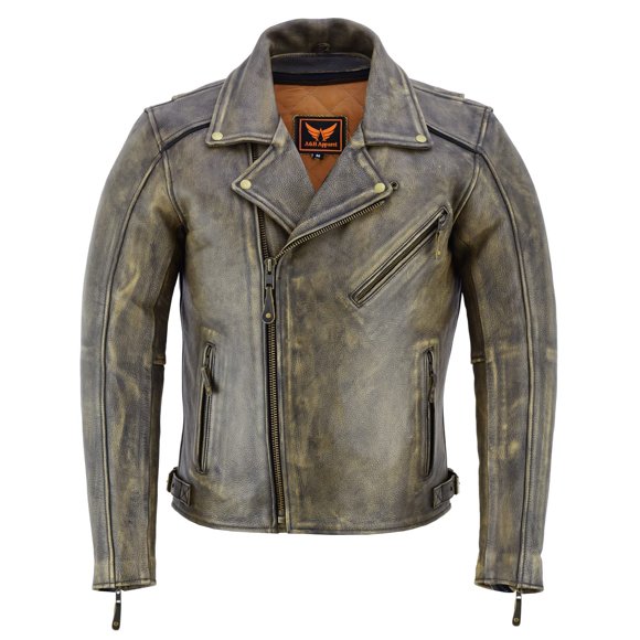 A&H Apparel - Veste en Cuir de Vachette pour Hommes : Style Classique en Cuir de Vachette Véritable avec Doublure Zippée (Noir, Moyen)