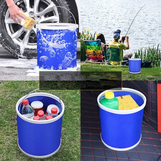 Cubo de agua plegable, tela Oxford, contenedor plegable multifunción de 9L para limpieza de coche, pesca, Camping