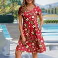 thumbnail image 6 of Ecqkame Women's Summer Casual Dresses Floral Print V Neck Ruffle Dress Short Sleeve Flowy Beach Dress with Pockets 01-Red S, 6 of 8